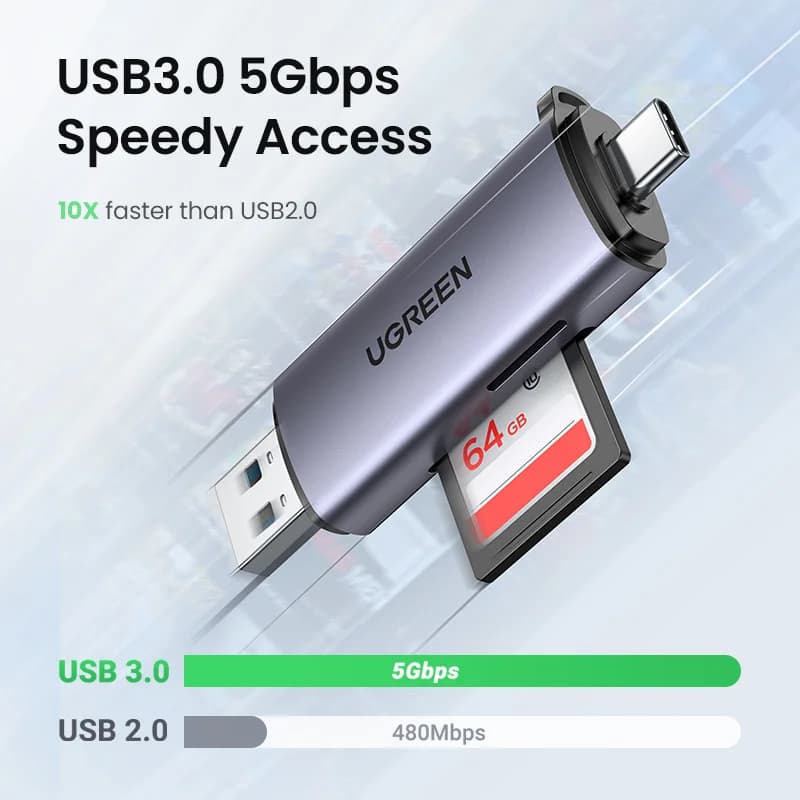 قارئ بطاقات SD/MicroSD بمنفذ USB 3.0 و USB-C
