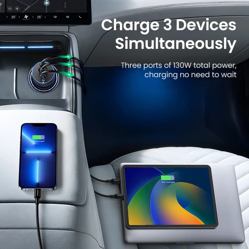 شاحن سيارة سريع USB-C بقدرة 130 واط، PD3.0