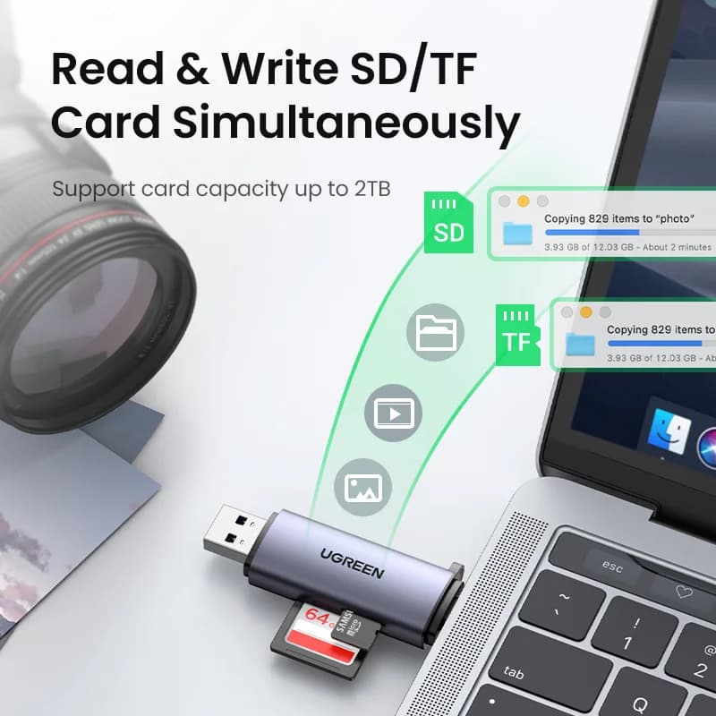 قارئ بطاقات SD/MicroSD بمنفذ USB 3.0 و USB-C