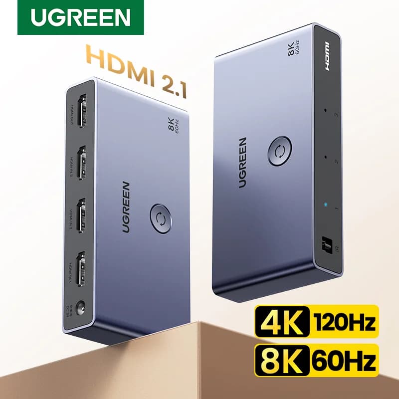 مبدّل HDMI 2.1 ثلاثي المداخل ومخرج واحد بدقة 8K مع ريموت