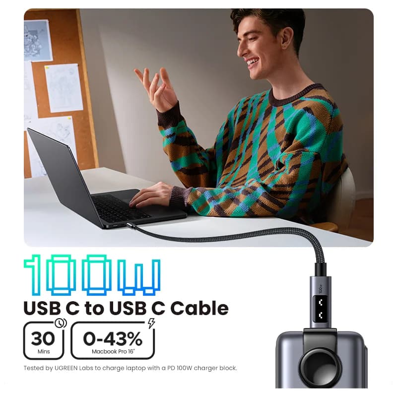 كابل USB-C إلى USB-C، 100W PD، 0.5-3م