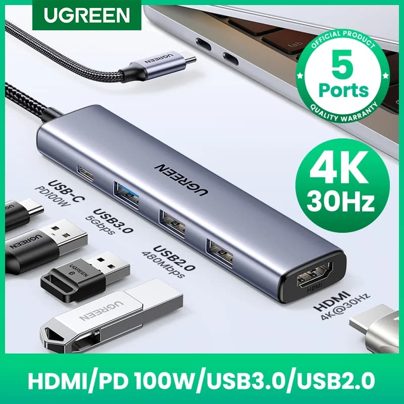 محور USB-C مع HDMI بدقة 4K وقارئ بطاقات SD/TF وشحن PD بقوة 100W