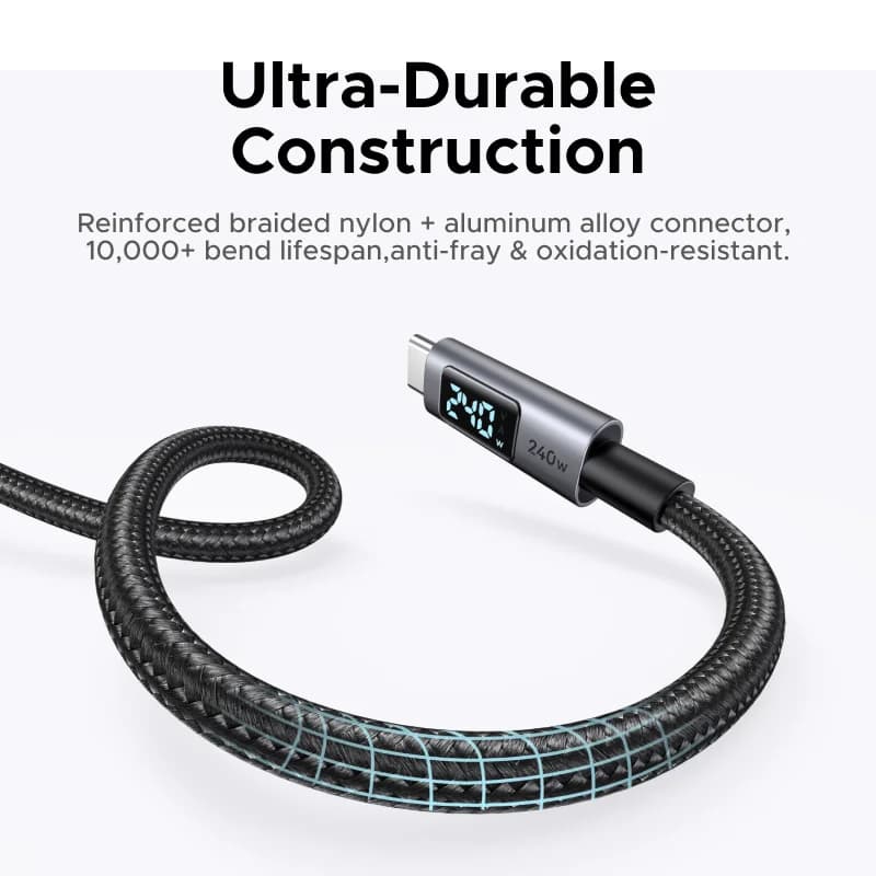 كابل USB-C بقوة 240 وات مع عرض رقمي للطاقة