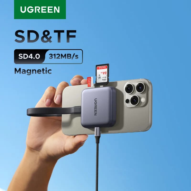 قارئ بطاقات SD و TF مغناطيسي بمنفذ USB-C، سرعة 312MB/s