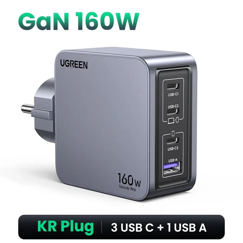 شاحن GaN بقدرة 160W ومنفذ USB-C مع فيشة كورية