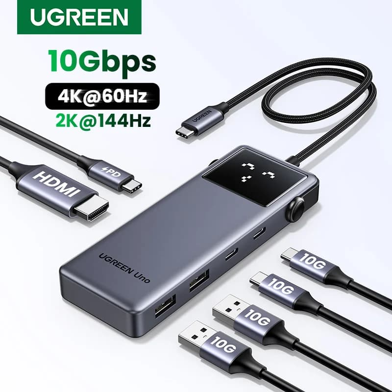 محور USB-C متعدد المنافذ 6 في 1، دعم 4K@60Hz، شحن سريع PD بقوة 100W