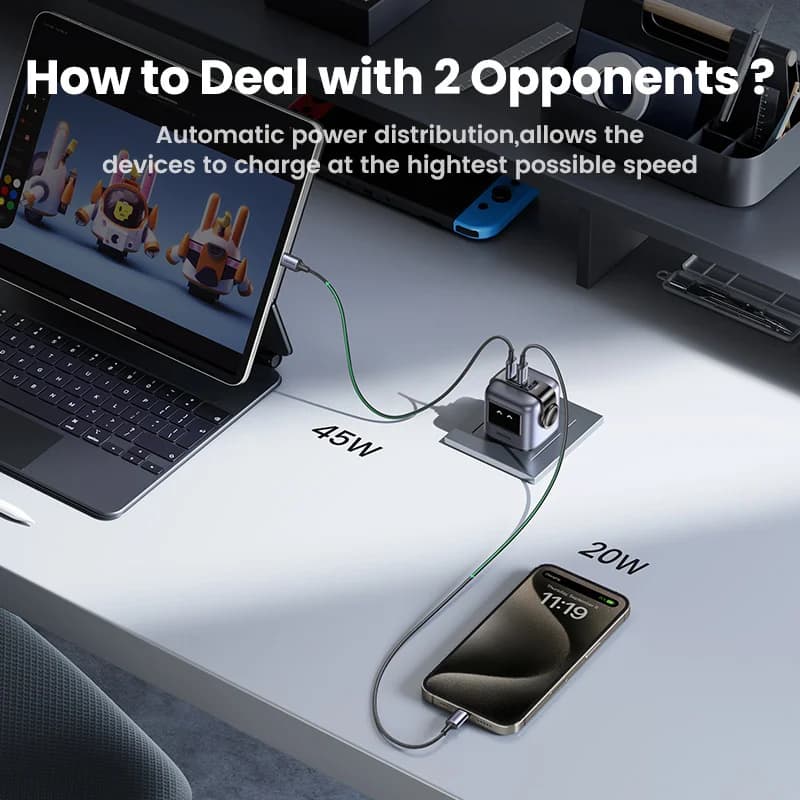 شاحن سريع GaN USB-C بقوة 65W بقابس بريطاني
