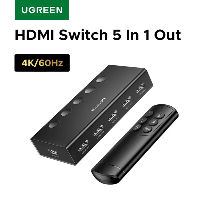 مبدل HDMI بمنفذ 5 ودعم دقة 4K مع جهاز تحكم عن بعد