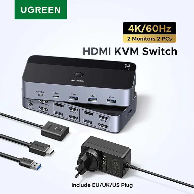 مفتاح KVM لشاشة مزدوجة مع HDMI و USB-C