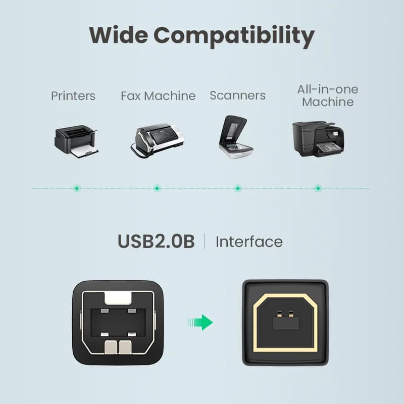 كابل طابعة USB 2.0، من النوع A إلى النوع B