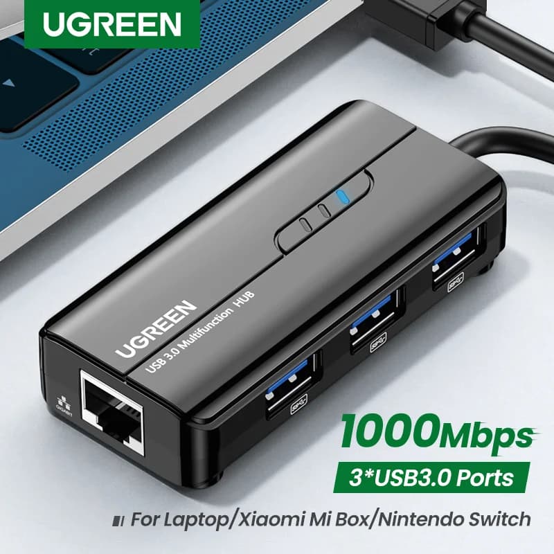 محول من USB 3.0 إلى شبكة جيجابت إيثرنت مع مركز توزيع