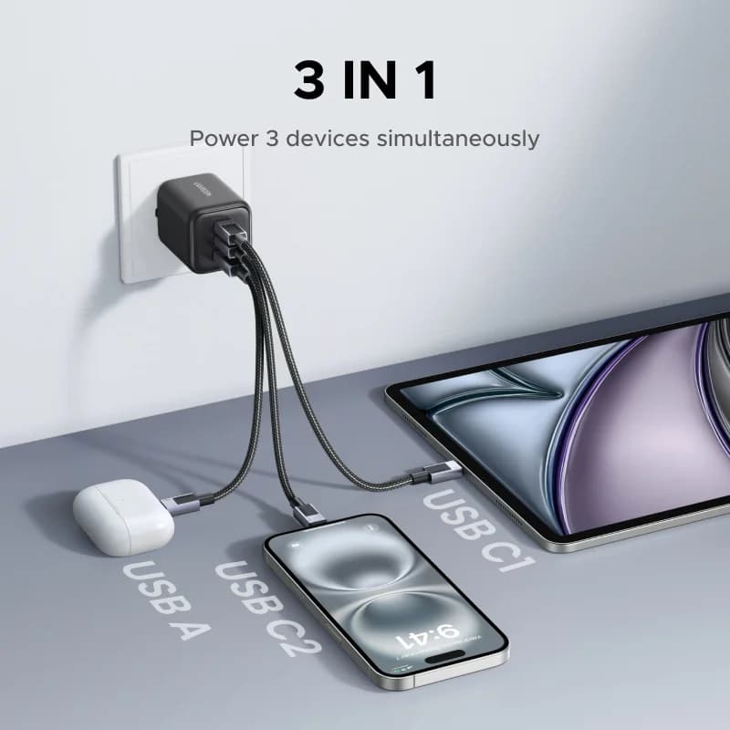 شاحن حائط GaN USB-C PD بقوة 45W مع دعم PPS