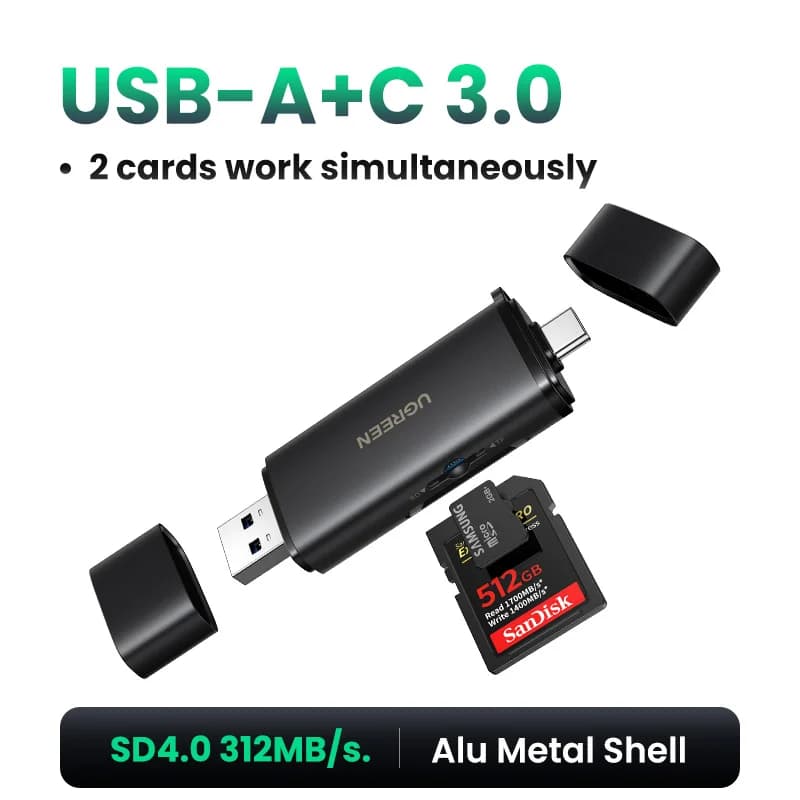 قارئ بطاقات SD و MicroSD منفذ USB-C، سرعة 312MB/s