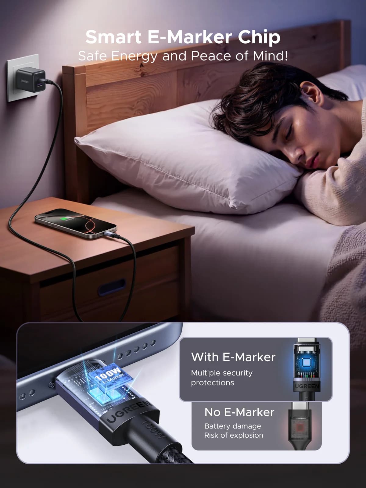 كابل شحن سريع USB-C بقوة 100 واط، 5 أمبير