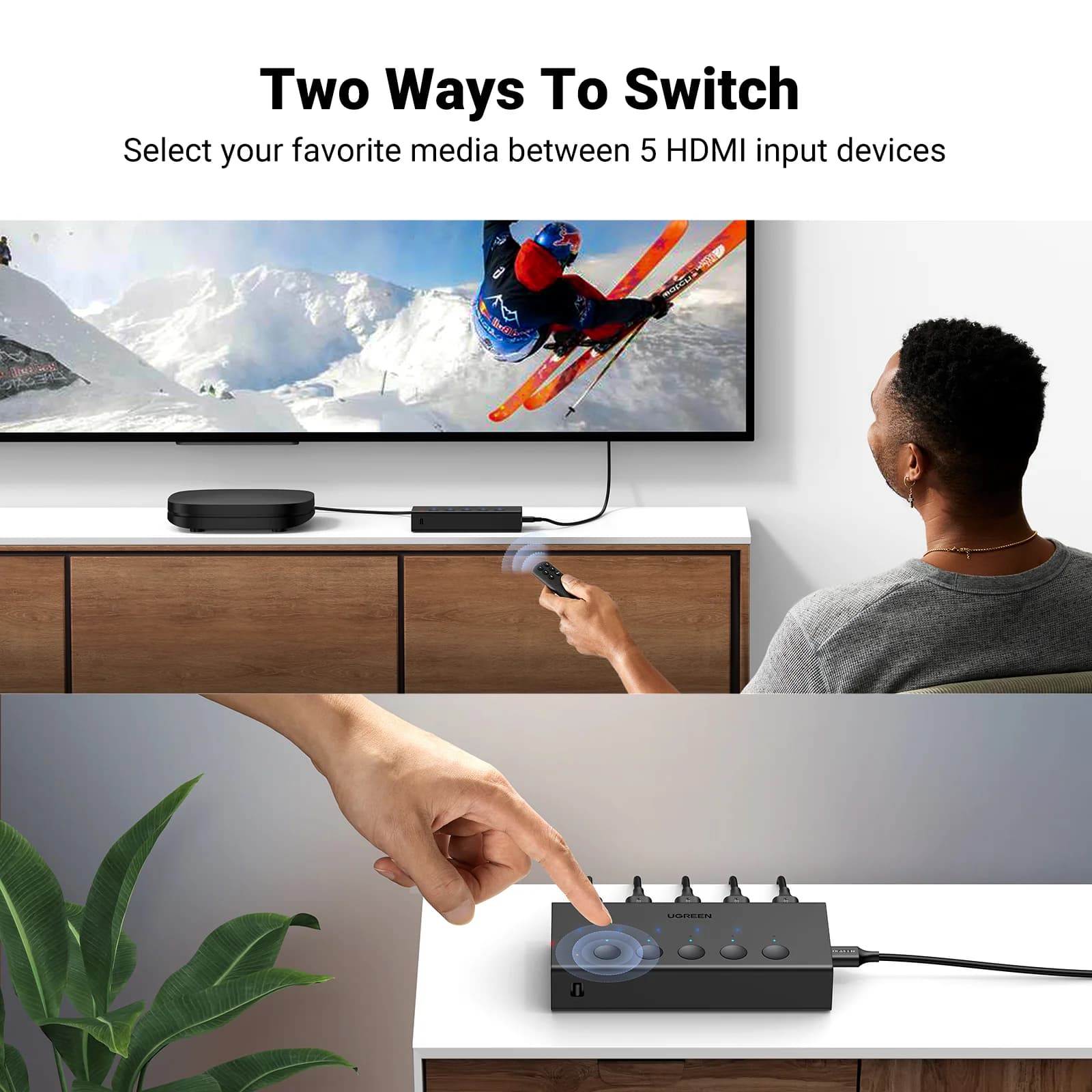 مبدل HDMI 4K بـ 5 منافذ مع جهاز تحكم عن بعد
