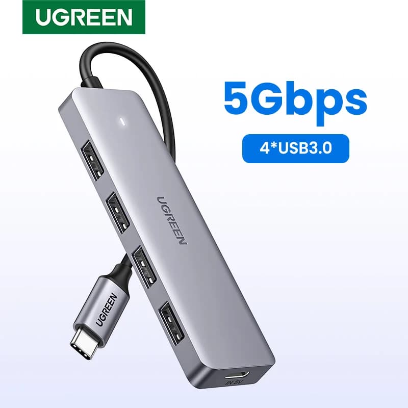 موزع ومقسّم منفذ USB-C إلى 4 منافذ USB 3.0