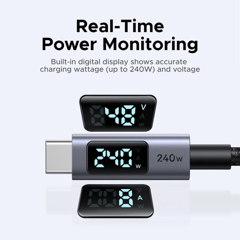 كابل USB-C بقوة 240 وات مع عرض رقمي للطاقة