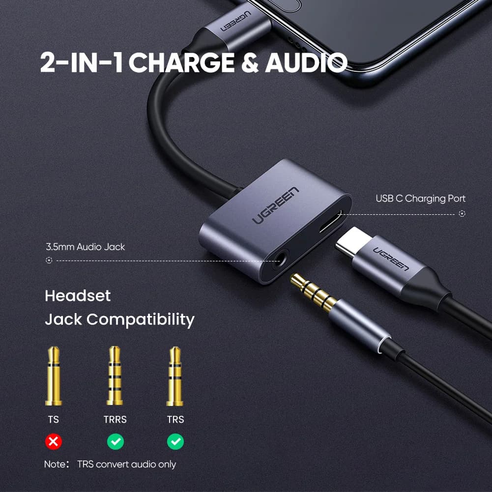كابل محول صوتي من USB-C إلى AUX مقاس 3.5mm