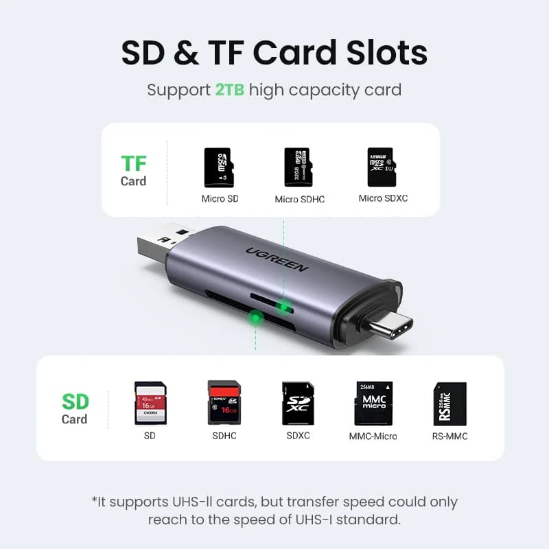 قارئ بطاقات SD/MicroSD بمنفذ USB 3.0 و USB-C
