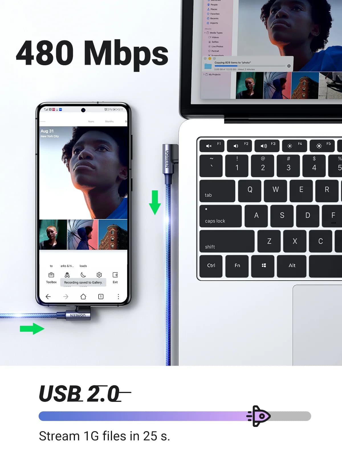 كابل USB-C إلى USB-C نايلون بزوايا 90 درجة