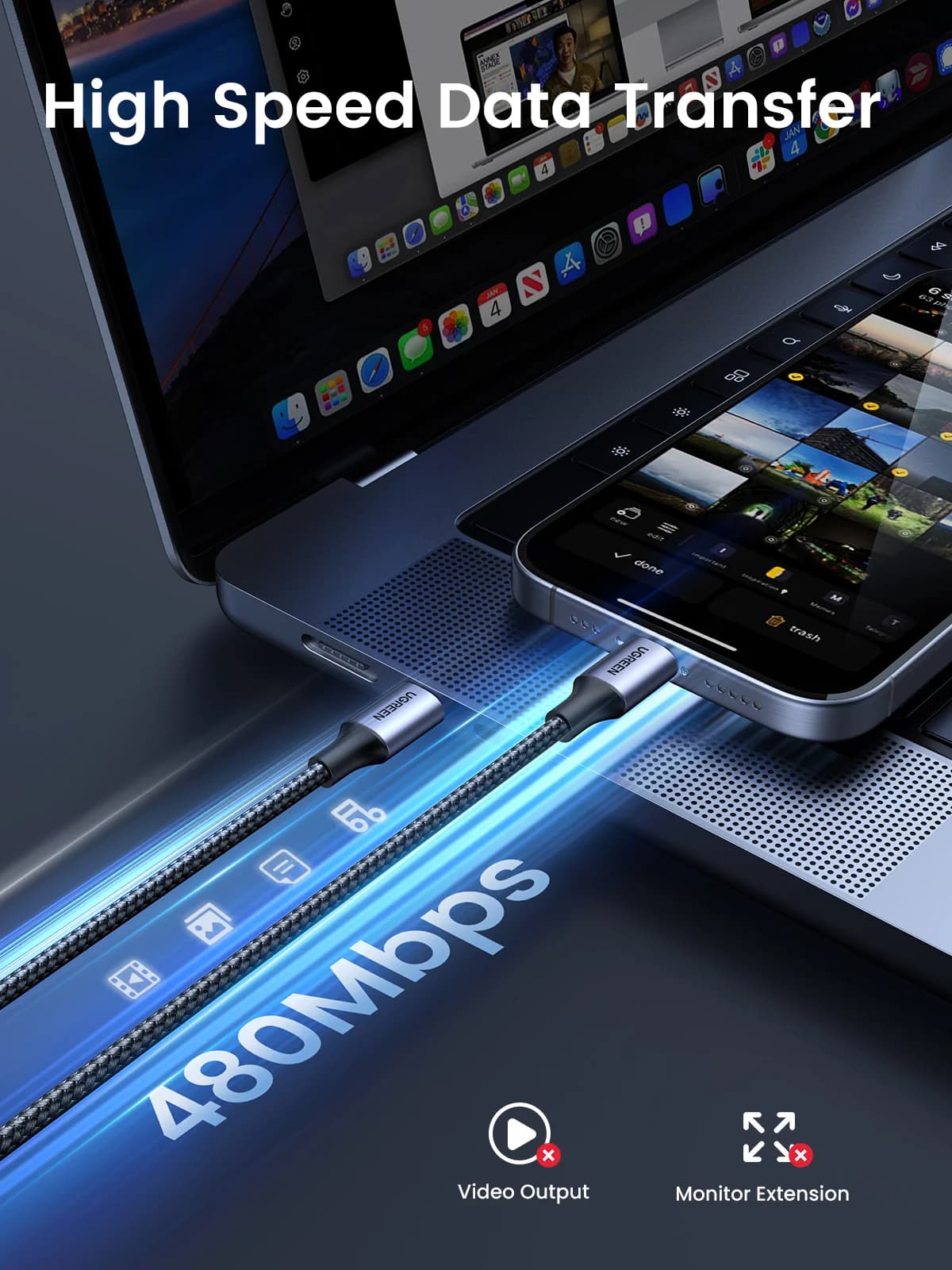 كابل من USB-C إلى USB-C، شحن سريع 60W PD 3.0