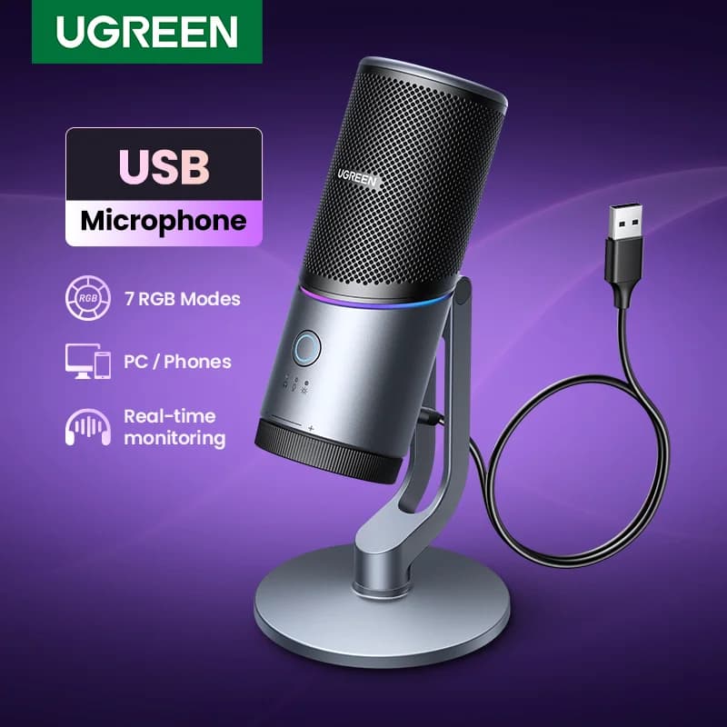 ميكروفون مكثف USB بإضاءة RGB