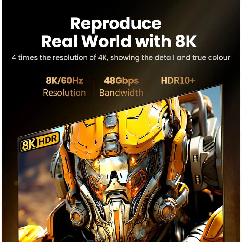 كابل HDMI بدقة 8K، 60Hz، سرعة نقل 48Gbps