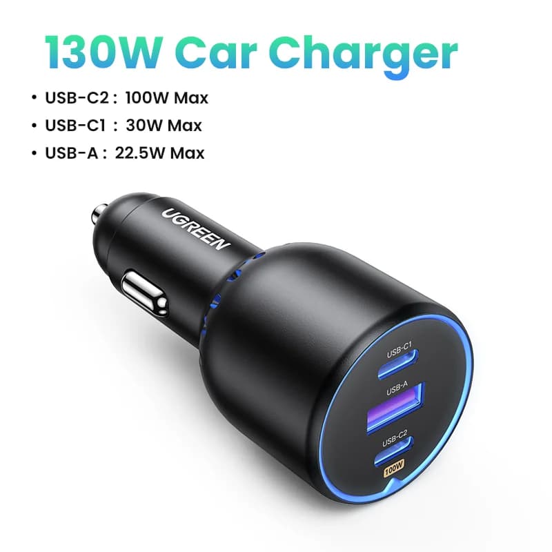 شاحن سيارة سريع USB-C بقدرة 130 واط، PD3.0
