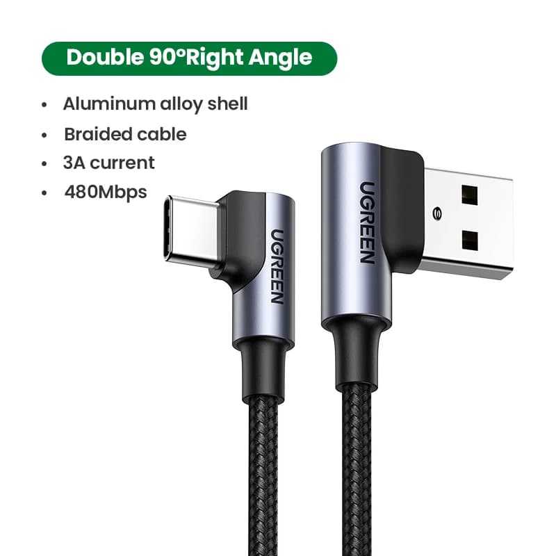 كابل USB-C إلى USB-C نايلون بزوايا 90 درجة
