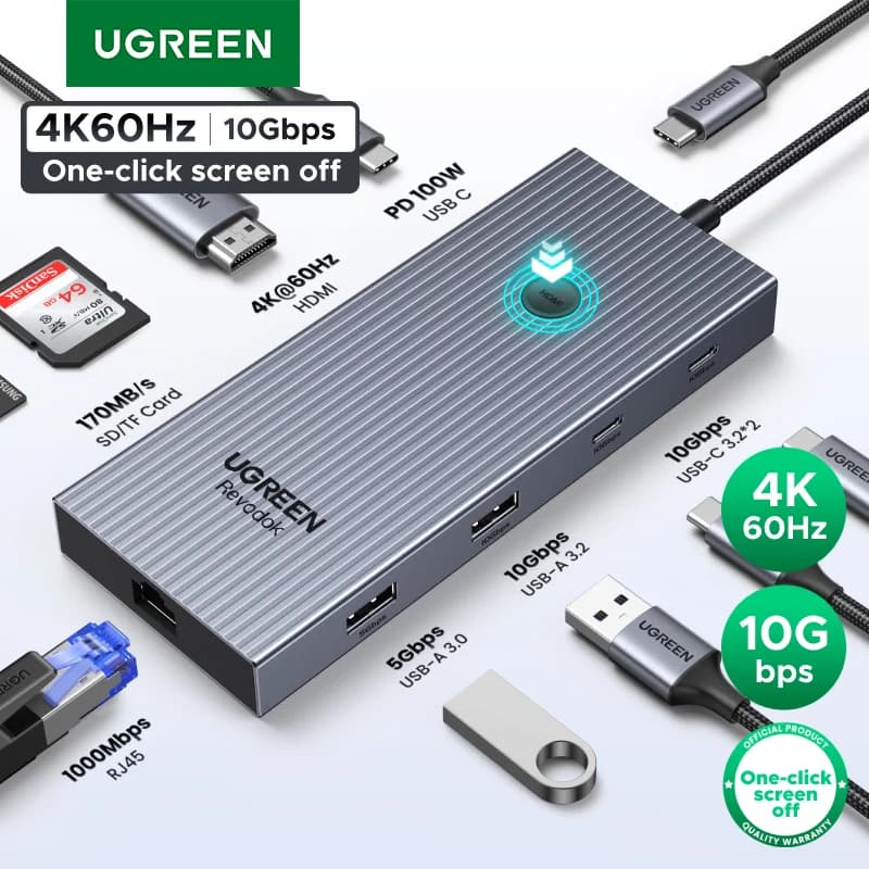 محور USB-C مع HDMI بدقة 4K، إيثرنت، وشحن PD بقوة 100W