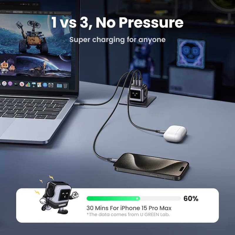 شاحن سريع GaN USB-C بقوة 65W بقابس بريطاني