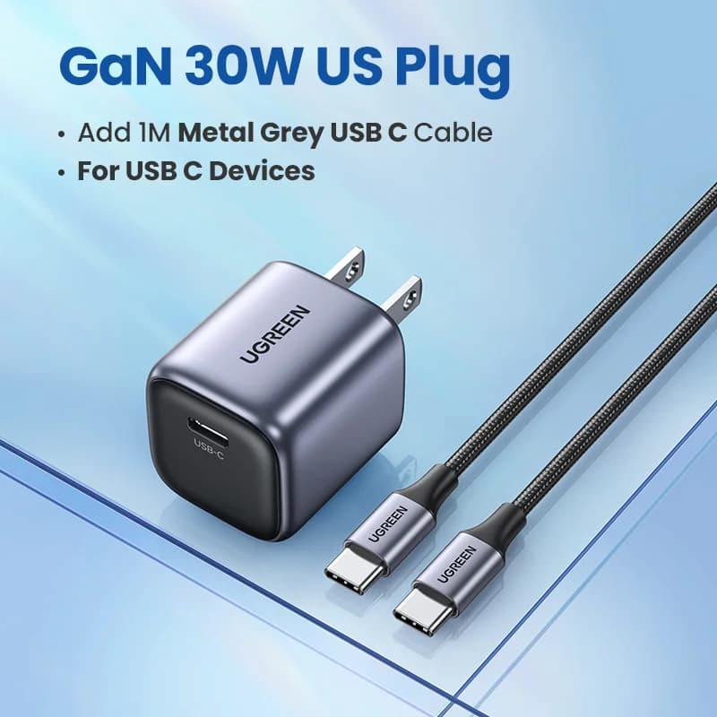 حزمة شاحن GaN سريع 30W مع كابل USB-C بطول 1 متر