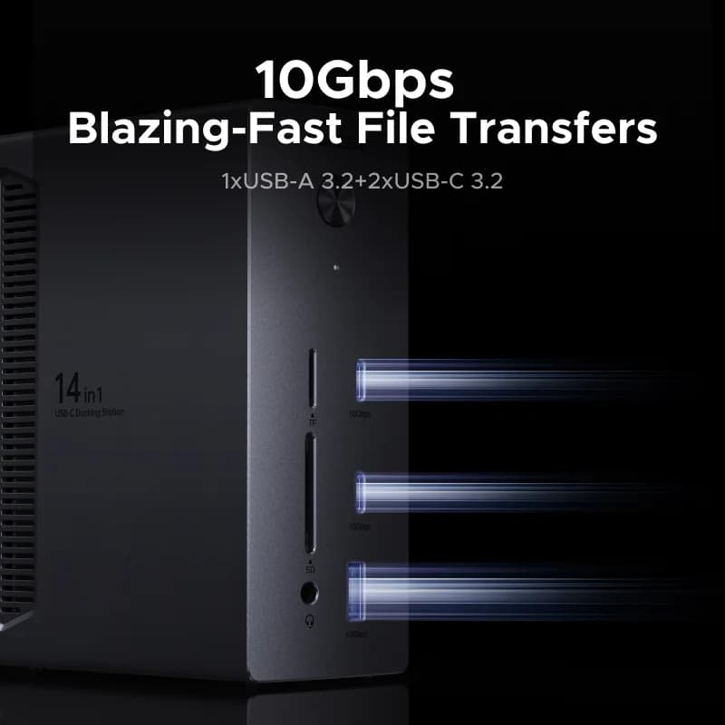 محطة ربط USB-C متعددة الوظائف 14 في 1، ثلاث شاشات، سرعة 10Gbps