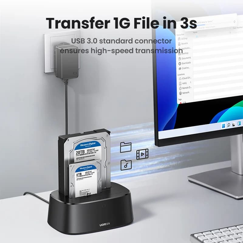 محطة إرساء أقراص صلبة SATA إلى USB 3.0 مزدوجة الحيز