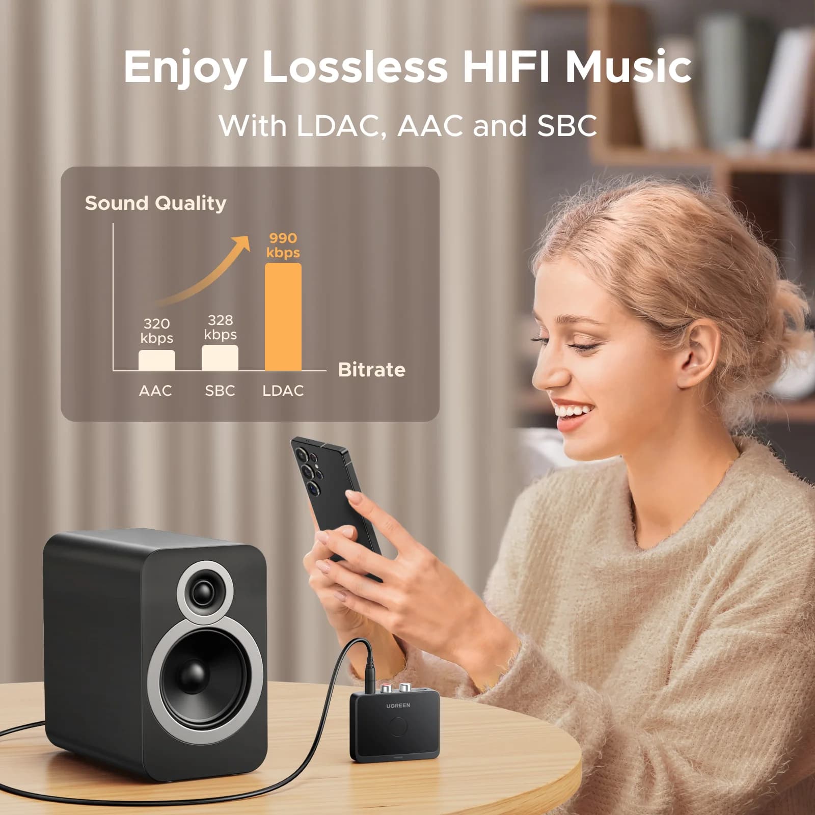مستقبل صوت بلوتوث 6.0، منفذ 3.5 مم و RCA