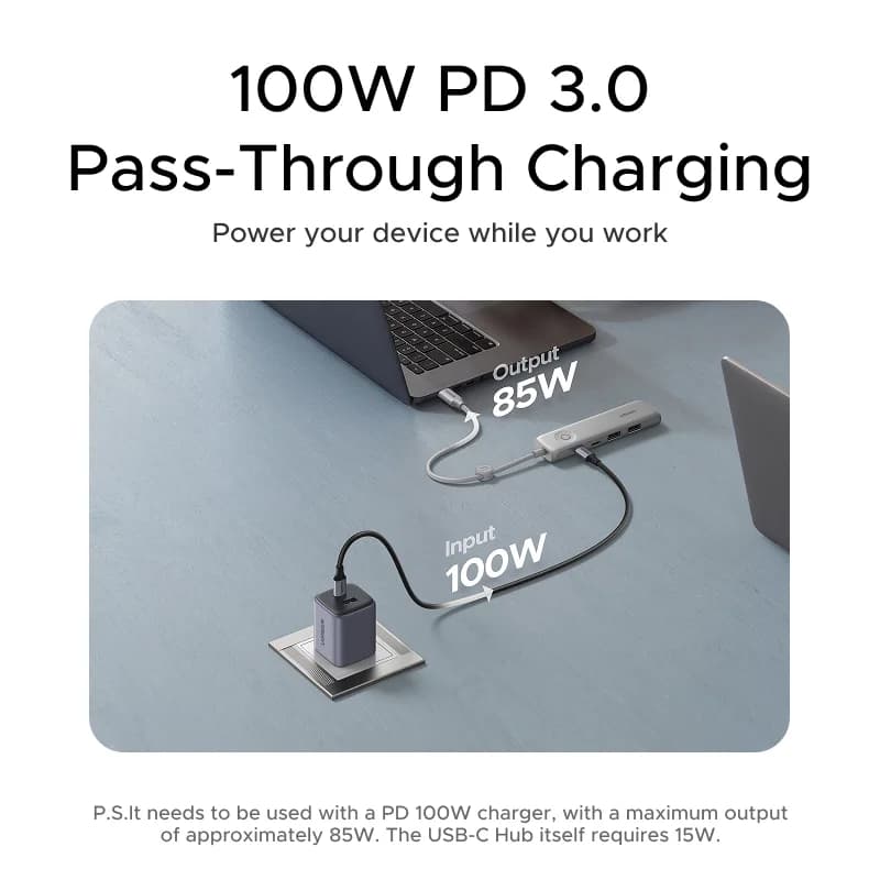 موزع USB-C مع HDMI بدقة 4K، نقل بيانات بسرعة 10Gbps، وزر قفل الشاشة