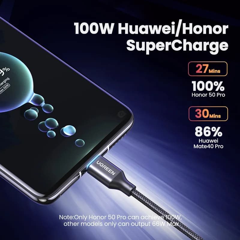كابل شحن فائق السرعة 100W من USB-A إلى USB-C