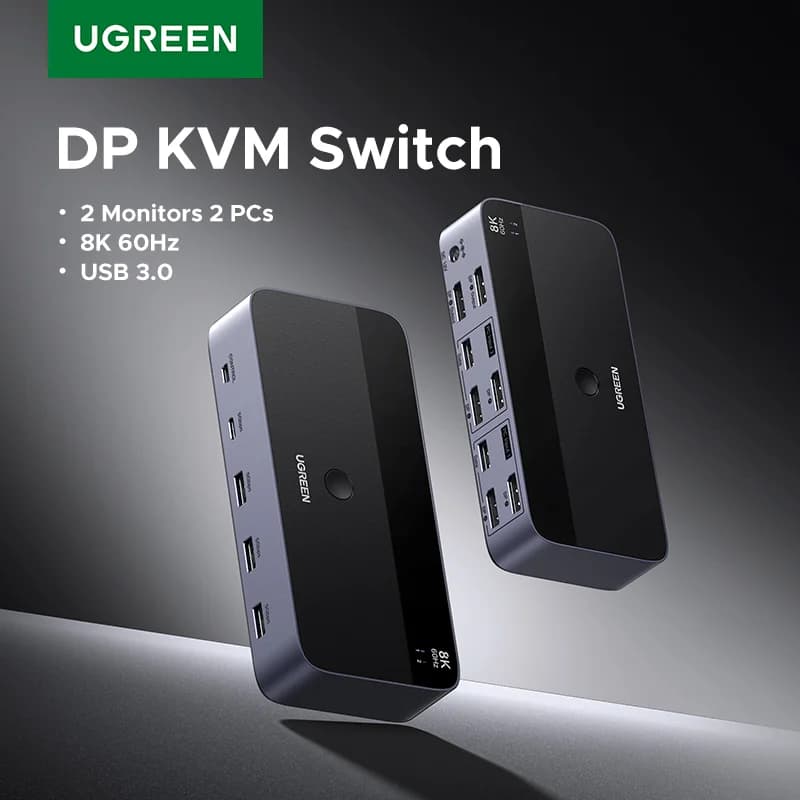 محول KVM لشاشتين، دقة 8K/60Hz، USB 3.0