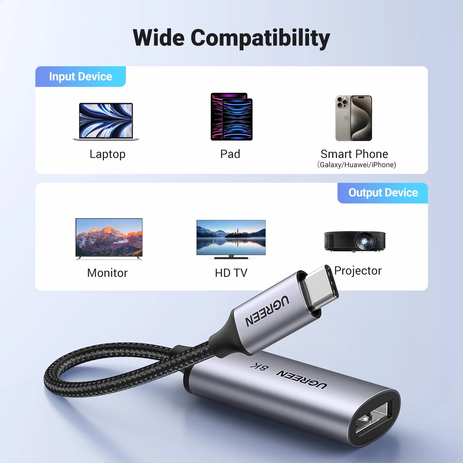 كابل محول من USB-C إلى DisplayPort 1.4 بدقة 8K