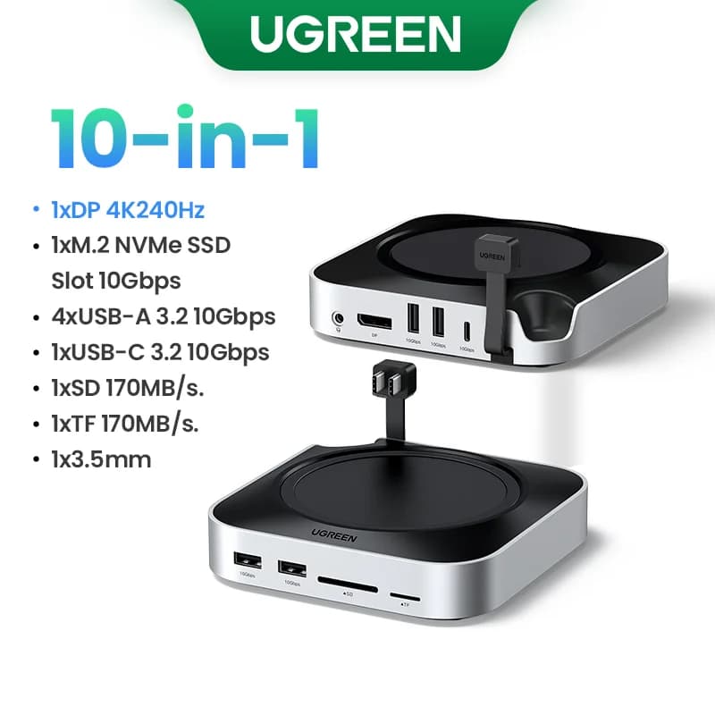 محطة توسيع لـ Mac Mini مع فتحة SSD M.2، دعم DP بدقة 4K