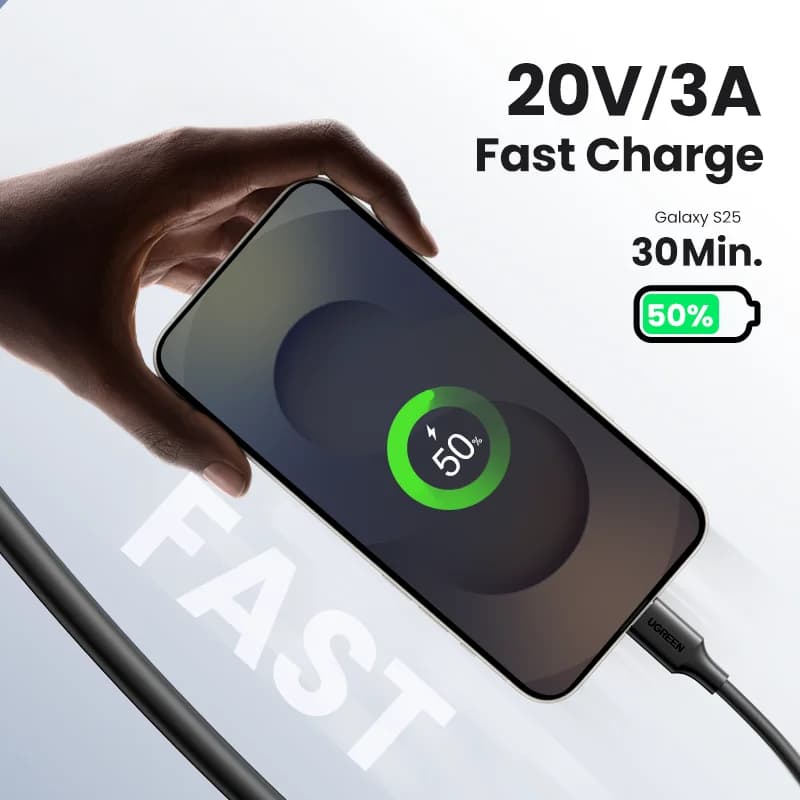 كابل USB-C إلى USB-C، شحن سريع PD بقوة 60W