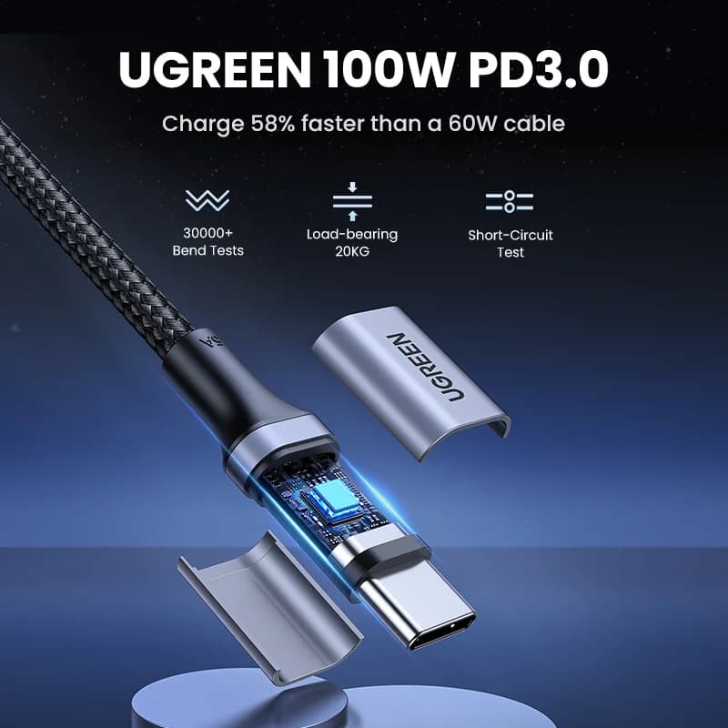 طقم من قطعتين كابلات USB-C إلى USB-C PD بقدرة 100 واط
