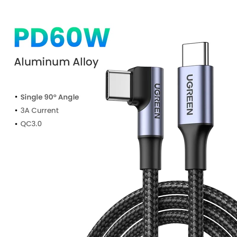 كابل USB-C بزاوية 90 درجة، شحن سريع 100 واط PD، للألعاب