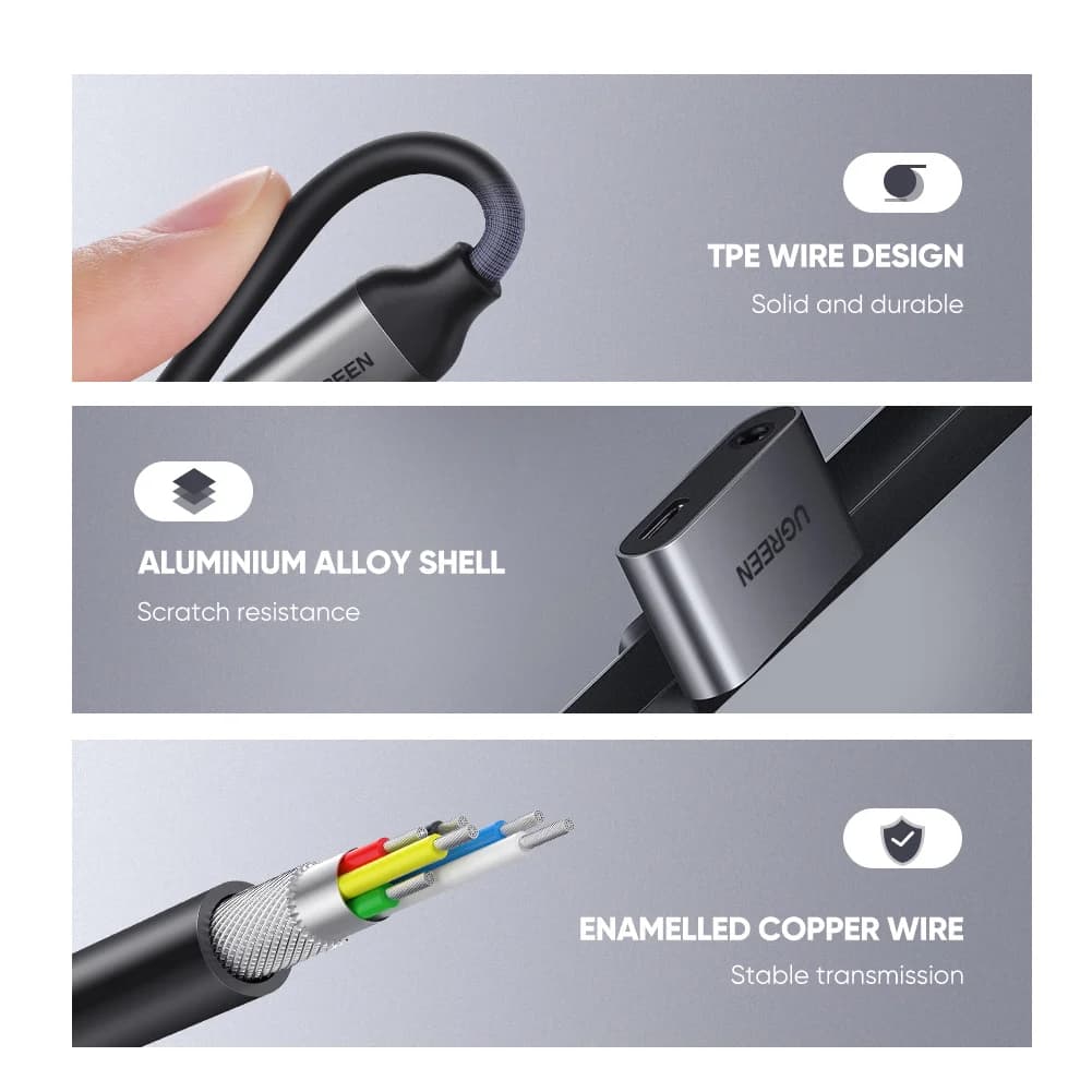 كابل محول صوتي من USB-C إلى AUX مقاس 3.5mm