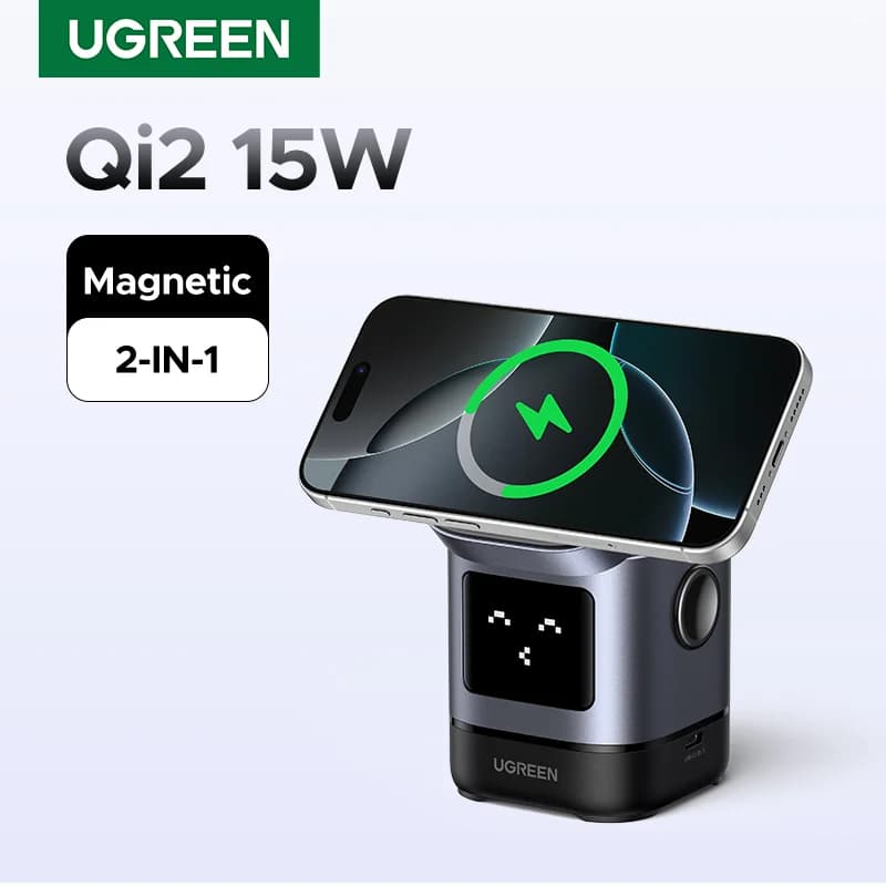قاعدة شحن لاسلكي مغناطيسية Qi2 بقوة 15W مع كابل