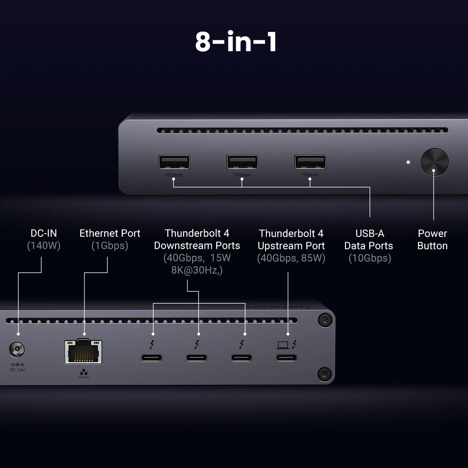 محطة توصيل Thunderbolt 4 ثماني الوظائف بسرعة 40Gbps