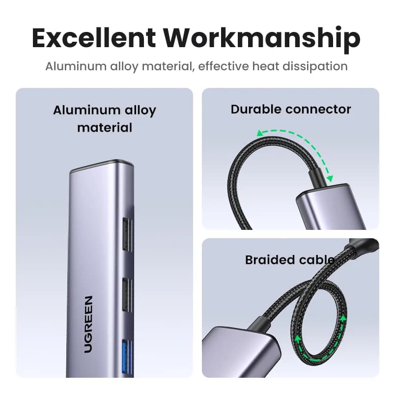 محور USB-C مع HDMI بدقة 4K وقارئ بطاقات SD/TF وشحن PD بقوة 100W