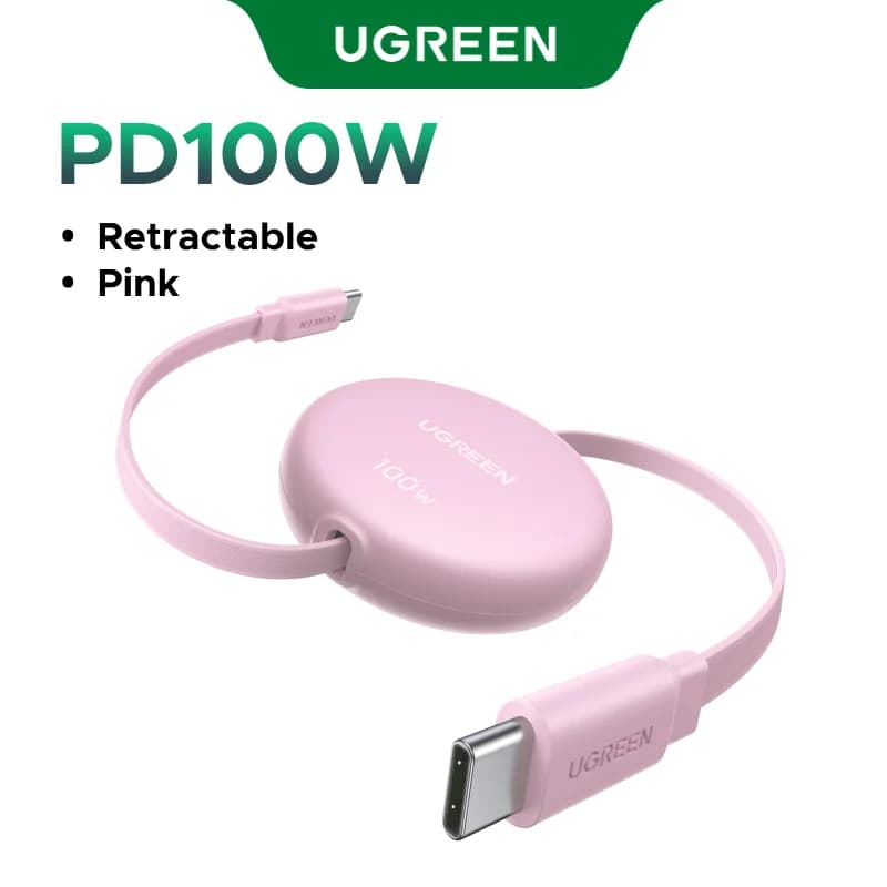 كابل شحن سريع قابل للسحب USB-C إلى USB-C بقوة 100 واط