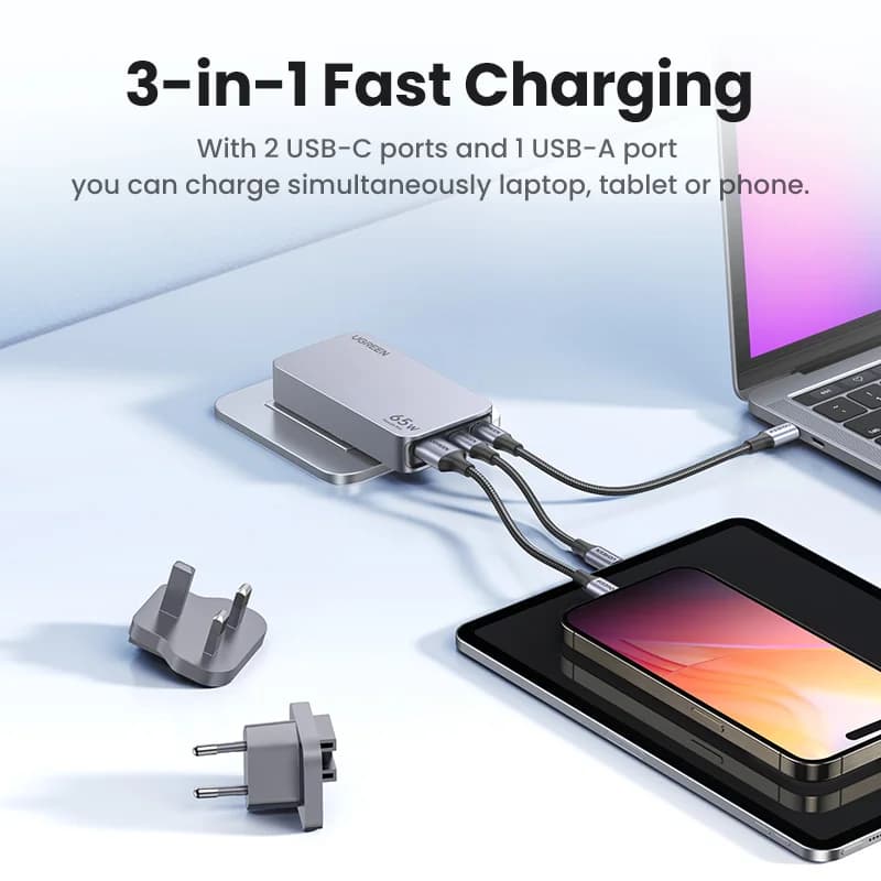 شاحن GaN USB-C بقوة 65 واط مع تقنية الشحن السريع 4.0
