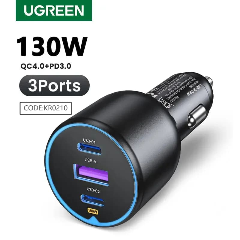 شاحن سيارة مزدوج USB-C بقدرة 130 واط